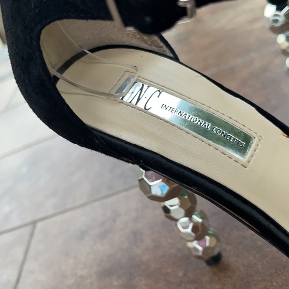 INC International Concepts Black Suede Open Toed Heels with Ankle Buckle - Picture 3 of 8